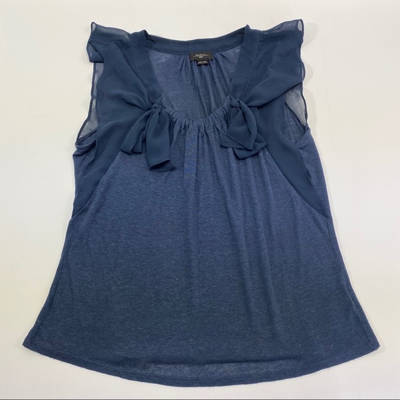 Anthropologie Deletta Linen Blue Bow Ruffle Top Small - Picture 6 of 8